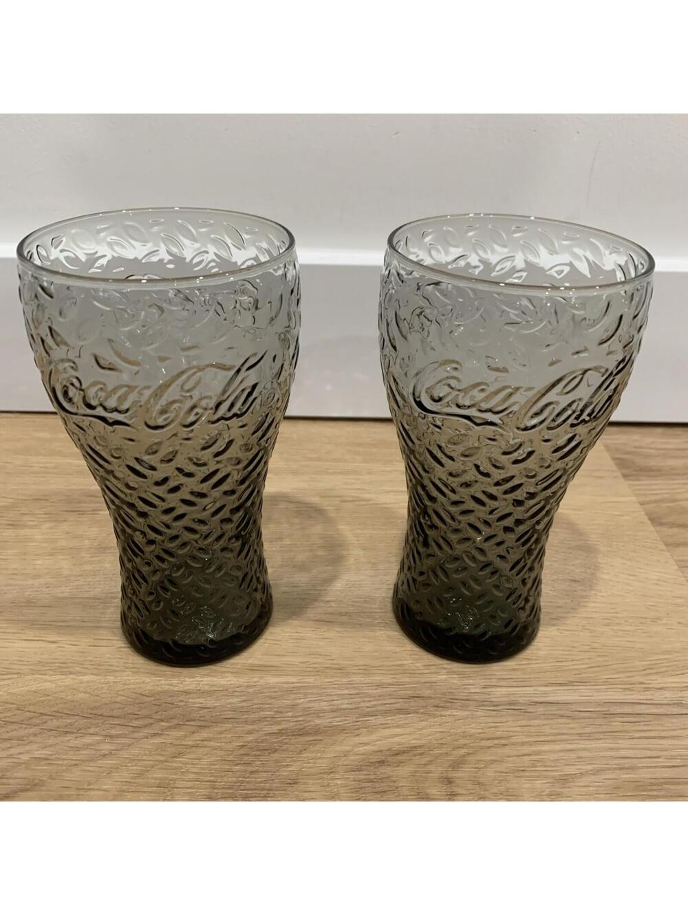 Rare Vintage Set Of 2 Coca Cola Coke Black Textured Glass 5.75" Diamond Plate